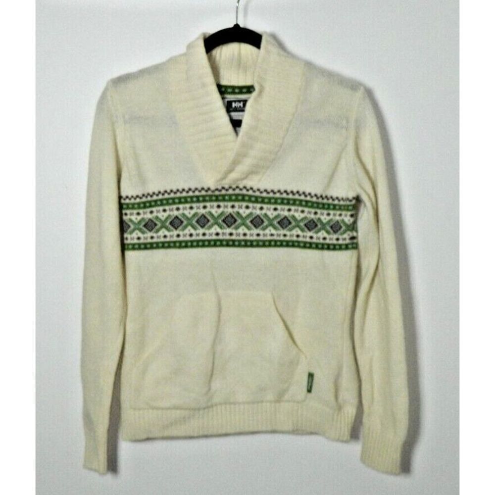 Helly Hansen Sweater Size Small Ivory  Green Fair Isle Wool‎ Knit